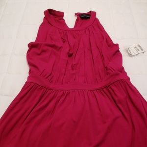 High neck, wine colored cotton maxi dress